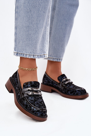 Moteriški odiniai zomšiniai mokasinai su dekoratyvinėmis detalėmis D&A MR52-178 juodi