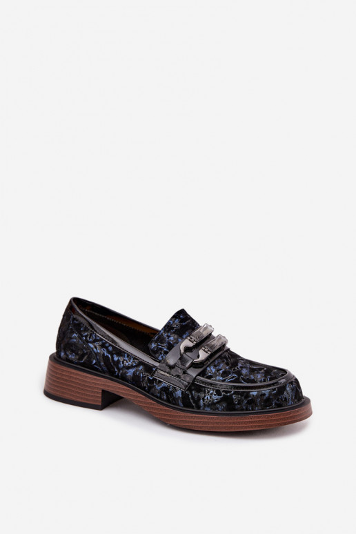 Moteriški odiniai zomšiniai mokasinai su dekoratyvinėmis detalėmis D&A MR52-178 juodi