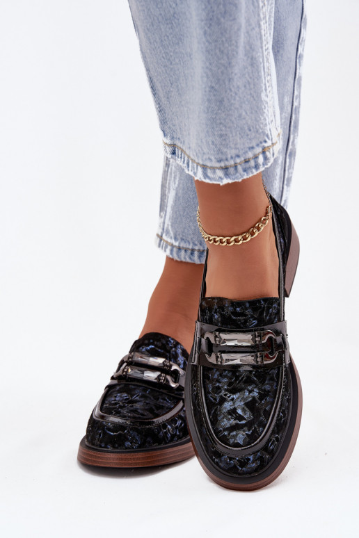 Moteriški odiniai zomšiniai mokasinai su dekoratyvinėmis detalėmis D&A MR52-178 juodi