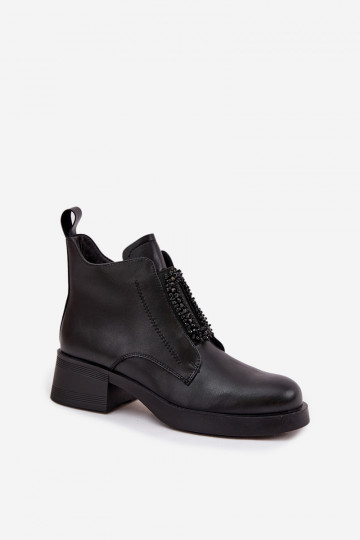 D&A JC52-869 juodi moteriški odiniai aulinukai iki kulkšnių su papuošimais 2