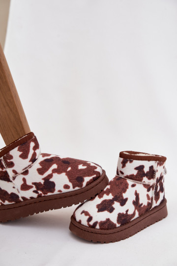 „Mireya“ vaikiški jaunimo sniego batai su kailio pamušalu, baltomis ir rudomis dėmėmis