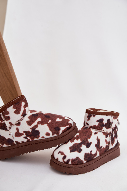 „Mireya“ vaikiški jaunimo sniego batai su kailio pamušalu, baltomis ir rudomis dėmėmis