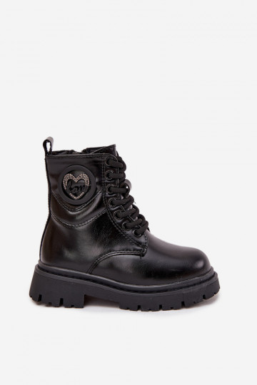 Mergaitiški aulinukai su kailio pamušalu ir MEILĖS dekoracija, juodos rožinės spalvos