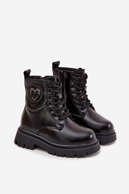 Mergaitiški aulinukai su kailio pamušalu ir MEILĖS dekoracija, juodos rožinės spalvos