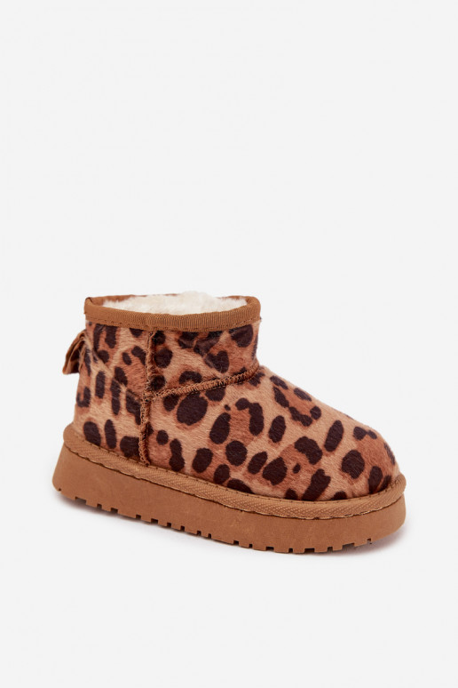 Vaikiški jaunimo sniego batai su leopardo kailiu, rudi „Mireya“
