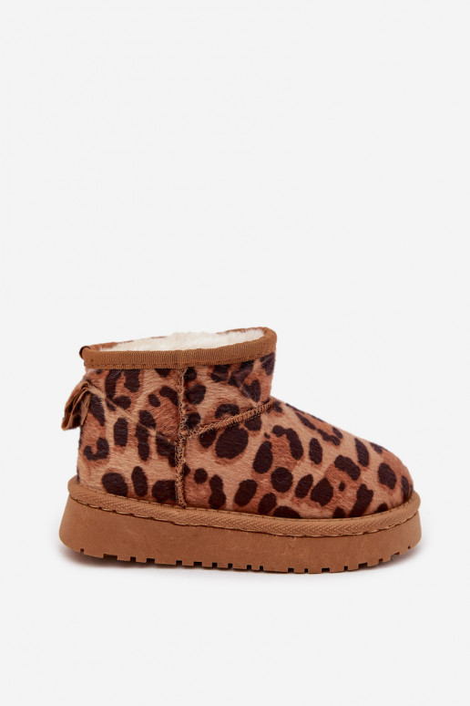 Vaikiški jaunimo sniego batai su leopardo kailiu, rudi „Mireya“