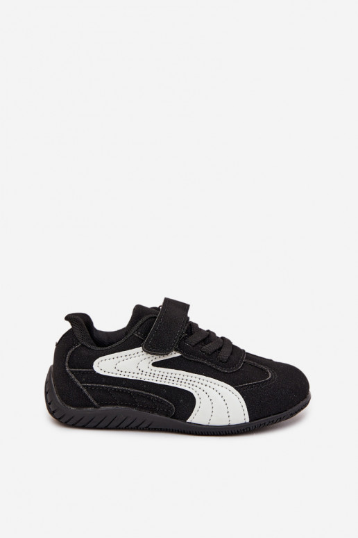 Perrin juodi ir balti vaikiški sportiniai bateliai su Velcro užsegimu