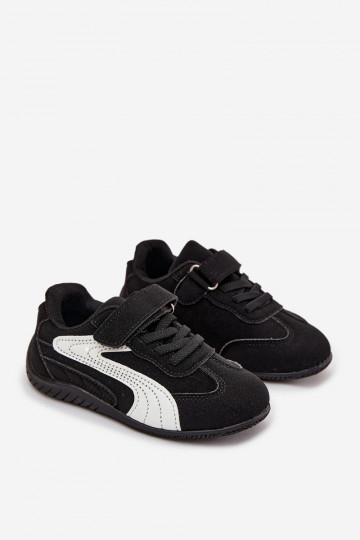 Perrin juodi ir balti vaikiški sportiniai bateliai su Velcro užsegimu