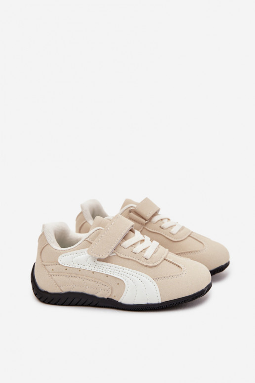 Smėlio spalvos „Perrin“ vaikiški sportiniai bateliai su lipdukais