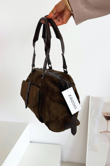 Chaki spalvos „Gressa“ ekologiškos zomšos krepšys 2