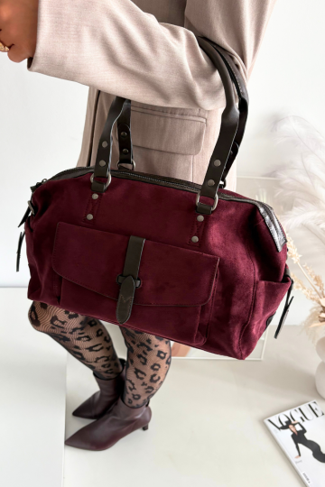 Burgundiškos spalvos „Gressa“ ekologiškos zomšos krepšys