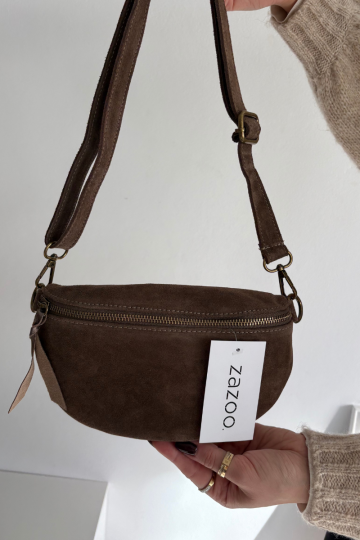 Wessa šokolado spalvos odinė zomšos juosmens rankinė 2