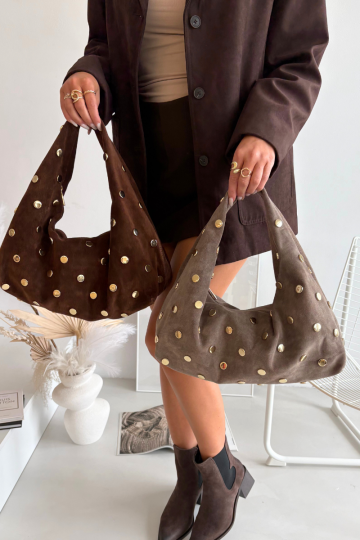 Ruda „Narisse“ odinė zomšinė rankinė su papuošimais 2