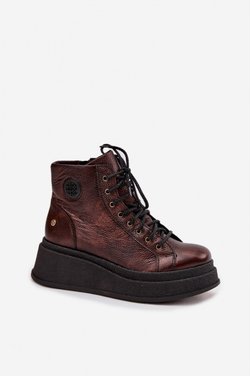 Maciejka 06309-32 metalinio rudumo odiniai aulinukai ant storos platformos