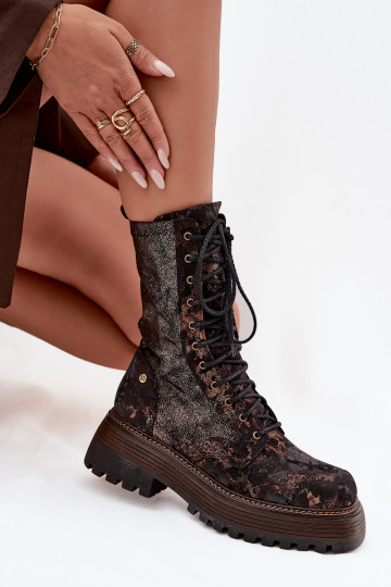 Maciejka 06203-32 moteriški odiniai aulinukai iki kulkšnių, rudi-auksiniai