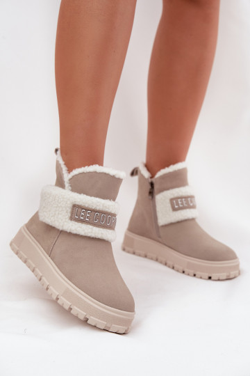 Lee Cooper moteriški natūralios zomšos avikailio sniego batai LCJ-25-01-3739 pilki
