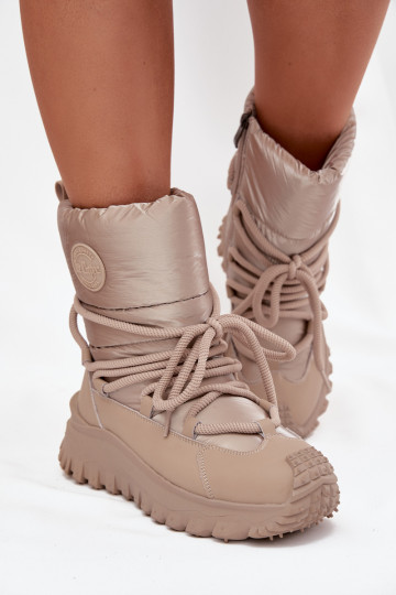 Lee Cooper LCJ-25-12-3663 smėlio-auksinės spalvos odiniai sniego batai su platforma