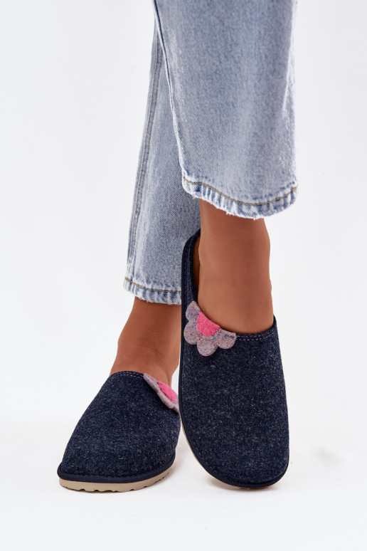 Moteriškos šlepetės su gėlėmis Inblu CS000043 tamsiai mėlynos