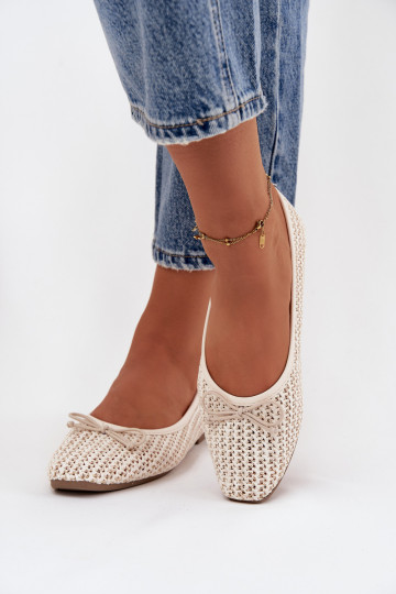 Ecru Belirra pinti baleto bateliai su kaspinu