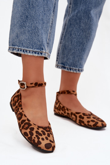 Janelor moteriški leopardo rašto baleto bateliai su dirželiu ir sagtimi