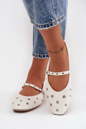 Moteriškos balerinos su sidabro elementais, baltos Marivon