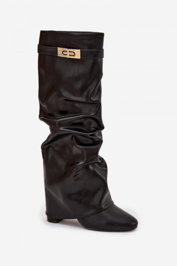 Moteriški aulinukai iki kulkšnių su surinktu, užraitotu viršutiniu sluoksniu, juodos spalvos Glorine 2