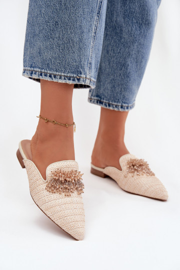 Moteriškos smėlio spalvos šlepetės su dekoracijomis Katrine