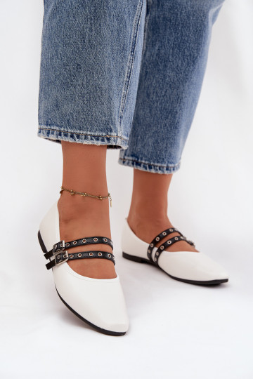 Moteriškos baleto basutės su dirželiais baltos Deliora