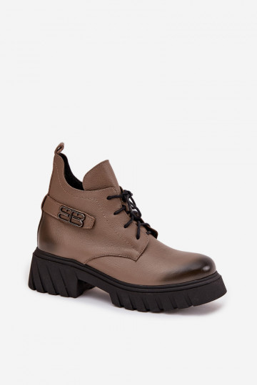 „Zazoo 60483“ moteriški žemakulniai odiniai aulinukai iki kulkšnių, tamsiai smėlio spalvos 2