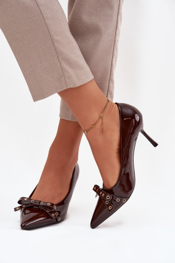 Šokoladiniai „Janisse“ lakuotos odos lankeliai su kaspinu