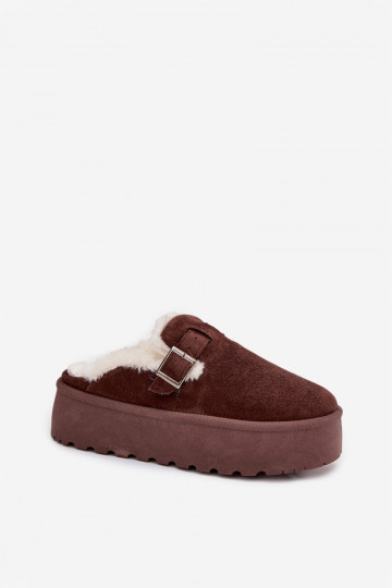 Moteriški sniego batai su kailiu ir sagtimi ant platformos šokolado spalvos Jessina 2