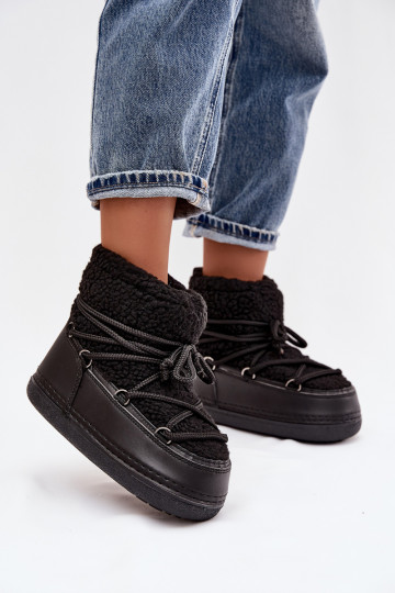 Moteriški sniego batai su ėriuko kailiu, juodi, Belira