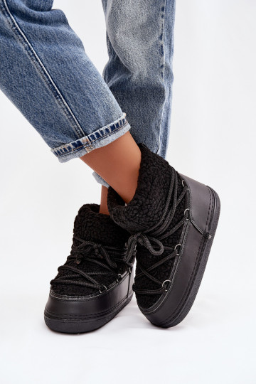 Moteriški sniego batai su ėriuko kailiu, juodi, Belira