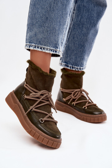 Moteriški sniego batai su raišteliais tamsiai žali Isalisse