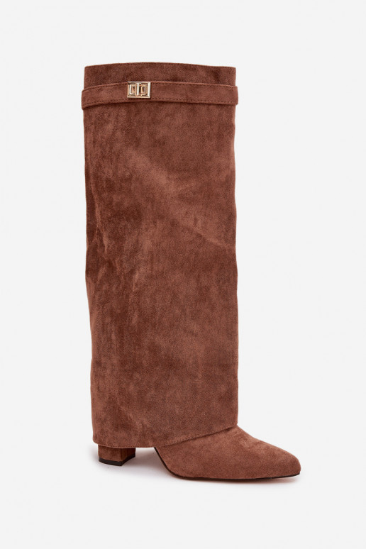 Ekologiškos zomšos aulinukai, blokinis kulnas, užtrauktukas, šilti, užlenkta pėda, tamsiai smėlio spalvos, Evyra