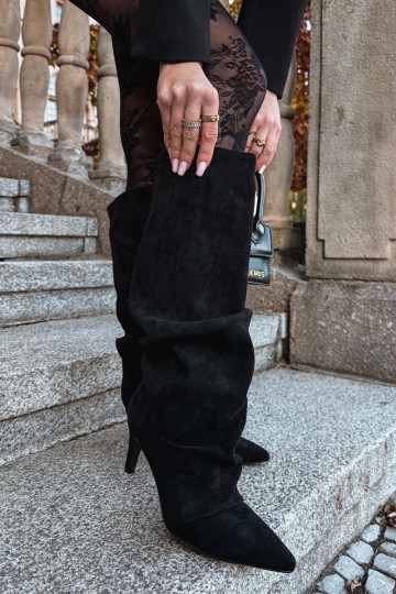 „Mavella“ juodi raukšlėti stileto aulinukai iš ekologiškos zomšos 2