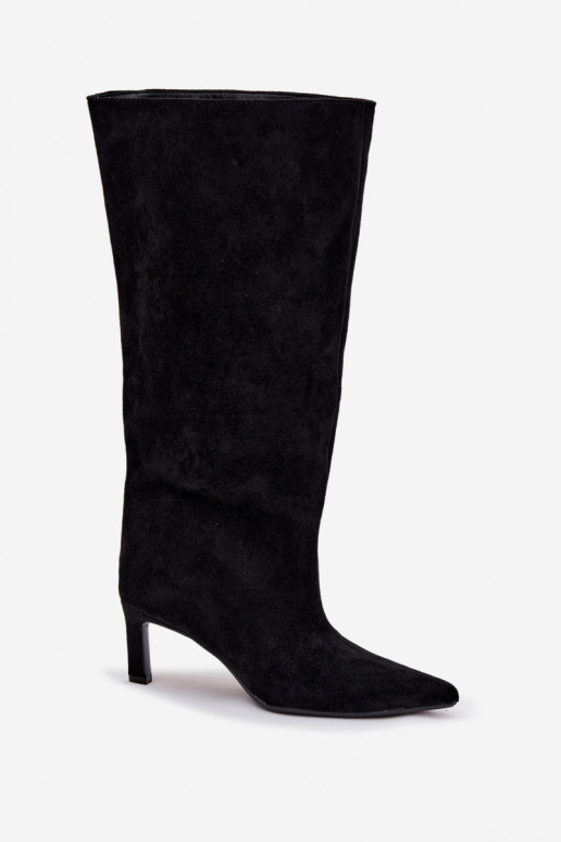 Moteriški ekologiškos zomšos užsegami aukštakulniai aulinukai juodi Phelin