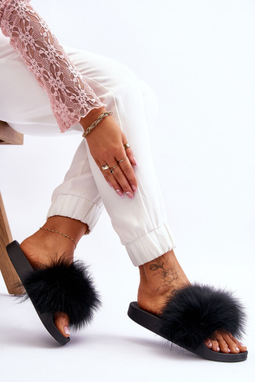 Moteriškos šlepetės su kailiu Lucrece juodos 3