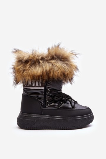 Moteriški sniego batai su kailiu ant platformos, juodi Nabilla