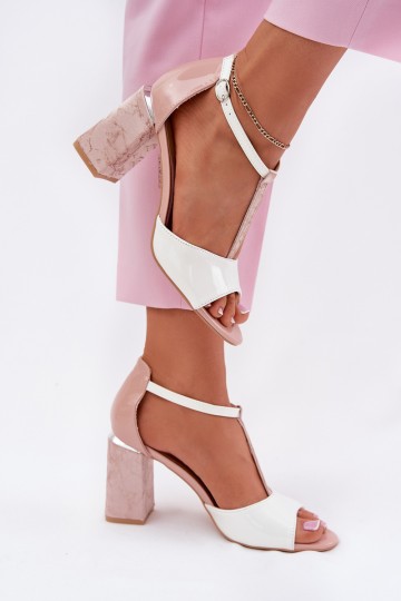 Vinceza 20276 rožinės ir baltos lakuotos odos moteriškos basutės su kulnais