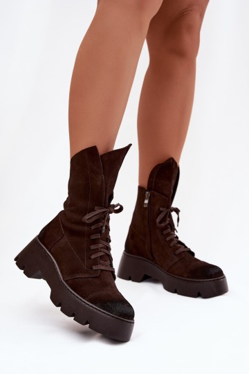 „Zazoo 976“ moteriški natūralios zomšos aulinukai iki kulkšnių, šokolado spalvos