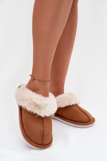 Moteriškos šlepetės su kailiu Camel spalvos Delissa