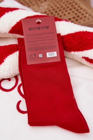 Vyriškos kalėdinės kojinės su Kalėdų Seneliu ir Kalėdų Seneliu, raudonos