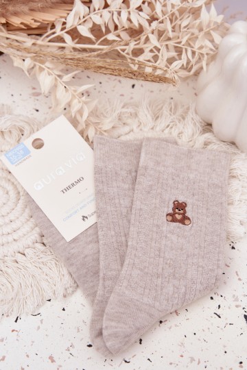 Šiltos moteriškos vilnonės meškiuko kojinės pilkos