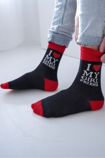 Vyriškos kojinės su užrašu „I LOVE MY GIRLFRIEND“ juodos
