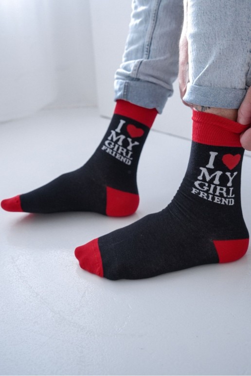 Vyriškos kojinės su užrašu „I LOVE MY GIRLFRIEND“ juodos