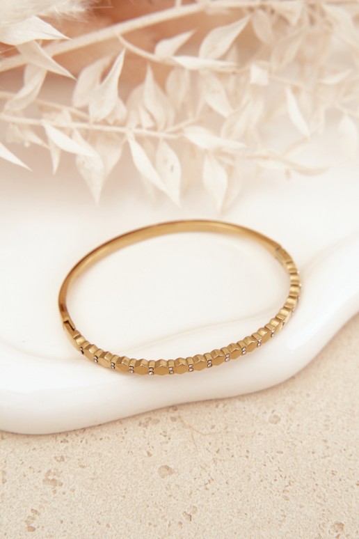 Moteriška apyrankė su mažais kubiniais cirkoniais, nerūdijančio plieno, aukso spalvos