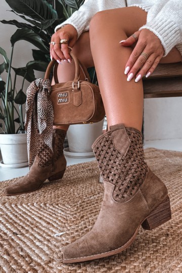 Ažūriniai moteriški aukštakulniai aulinukai iki kulkšnių Camel spalvos Ferissa 2