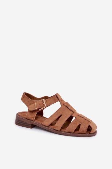 Moteriškos romėniškos basutės su auksine sagtimi, camel spalvos, Janessa