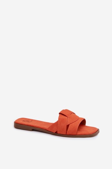 Moteriškos plokščios šlepetės su dirželiais „Eco Suede“ oranžinės spalvos „Florane“ 2